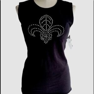 Montanaco Fleur de Lys/ NWT / L/  Black Tank Top Iridescent Rhinestones